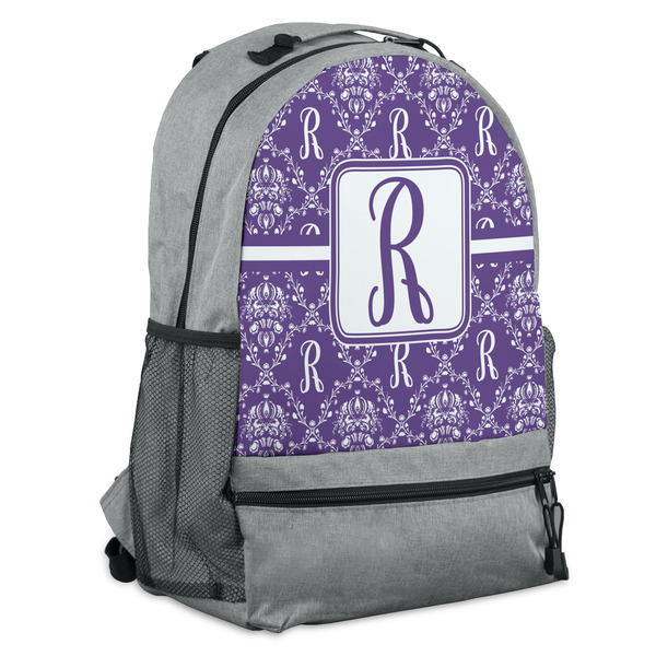 Custom Initial Damask Backpack - Grey