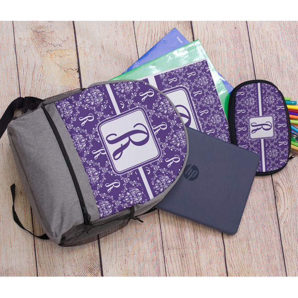 Initial Damask Large Backpack - Gray - With Stuff