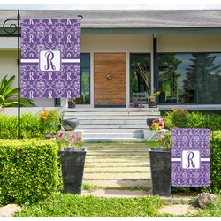 Initial Damask Large Garden Flag - Double Sided