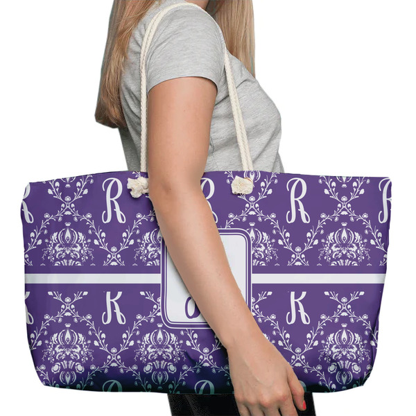 Initial Damask Large Rope Tote Bag - In Context View