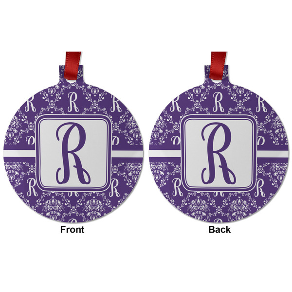 Initial Damask Metal Ball Ornament - Front and Back