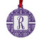 Initial Damask Metal Ball Ornament - Front