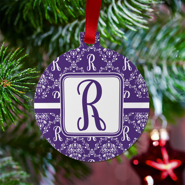 Initial Damask Metal Ball Ornament - Lifestyle