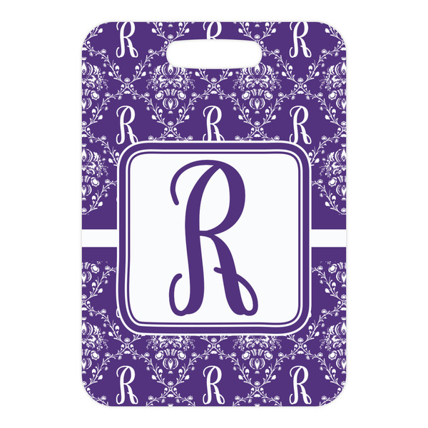 Initial Damask Metal Luggage Tag - Front Without Strap