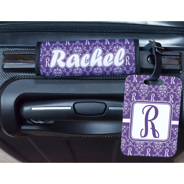 Initial Damask Metal Luggage Tag & Handle Wrap - In Context