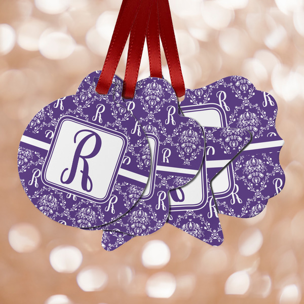 Custom Initial Damask Metal Ornaments - Double Sided