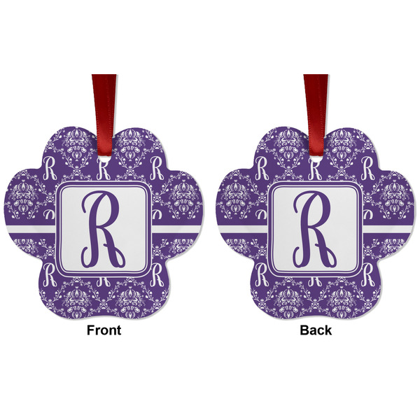 Initial Damask Metal Paw Ornament - Front and Back