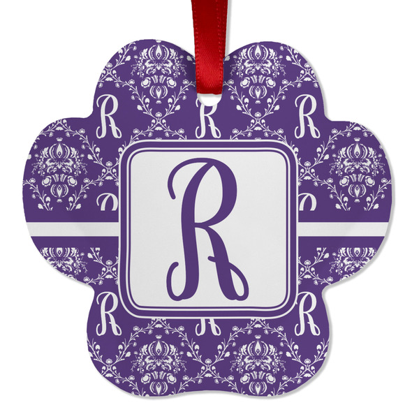 Custom Initial Damask Metal Paw Ornament - Double Sided