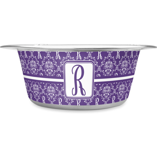 Custom Initial Damask Stainless Steel Dog Bowl (Personalized)