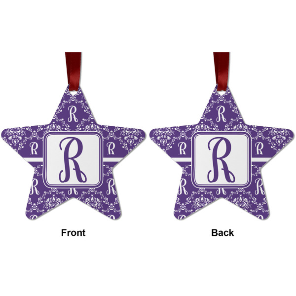 Initial Damask Metal Star Ornament - Front and Back