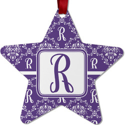 Initial Damask Metal Star Ornament - Double Sided