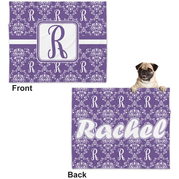 Initial Damask Microfleece Dog Blanket - Large- Front & Back