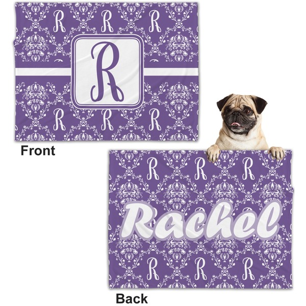 Initial Damask Microfleece Dog Blanket - Regular - Front & Back