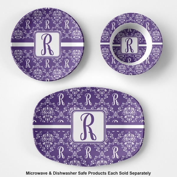 Initial Damask Microwave & Dishwasher Safe CP Plastic Dishware - Group