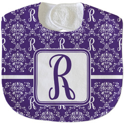 Initial Damask Velour Baby Bib