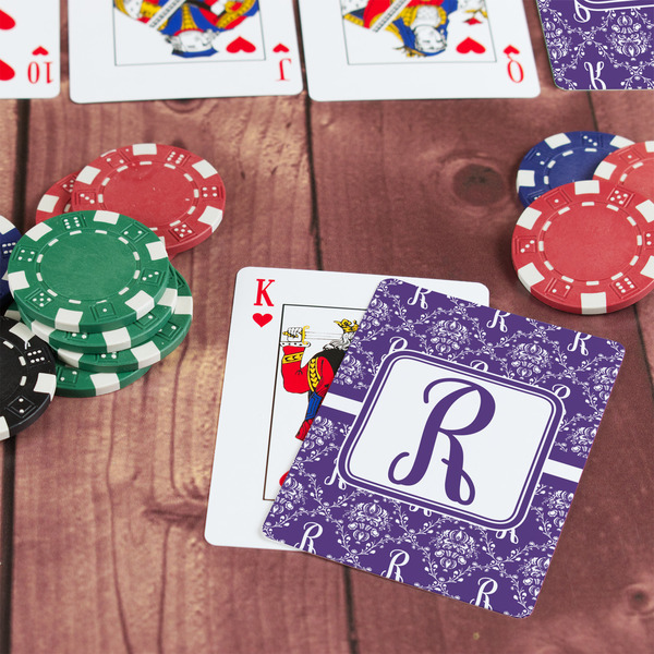 Initial Damask On Table with Poker Chips