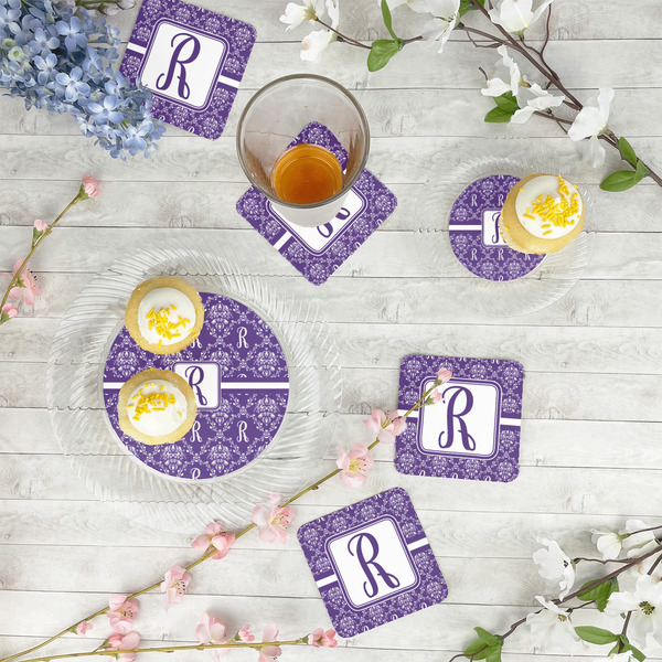 Initial Damask Paper Coasters - In Context