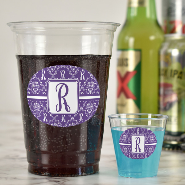 Initial Damask Party Cups - 16oz - In Context