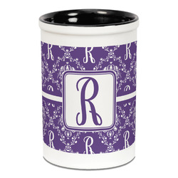 Initial Damask Ceramic Pencil Holders - Black