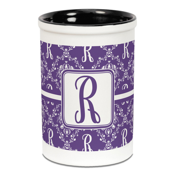 Initial Damask Pencil Holder - Black