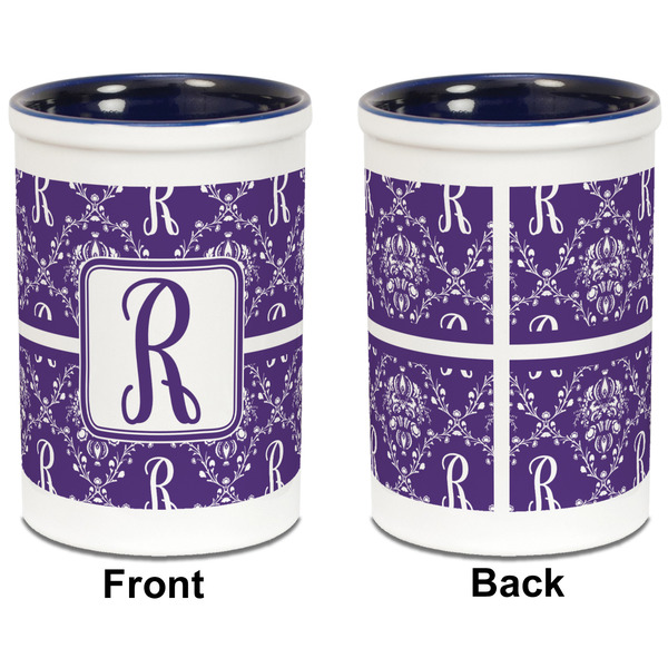 Initial Damask Pencil Holder - Blue - approval