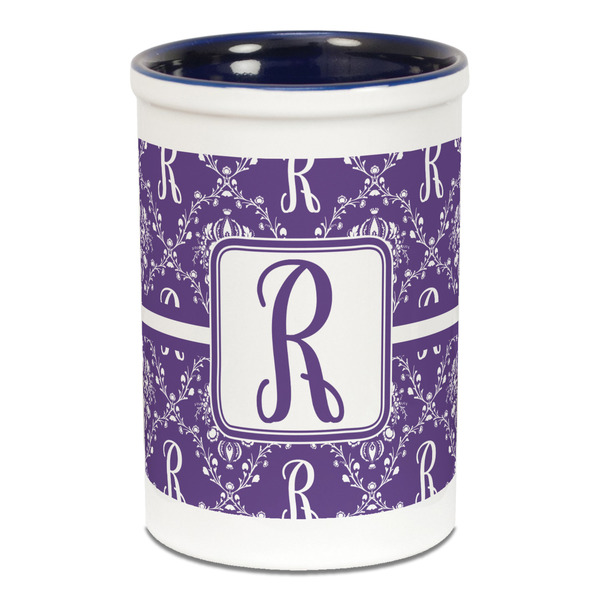 Initial Damask Pencil Holder - Blue