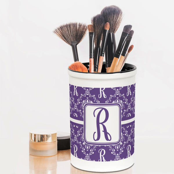 Initial Damask Pencil Holder - LIFESTYLE makeup