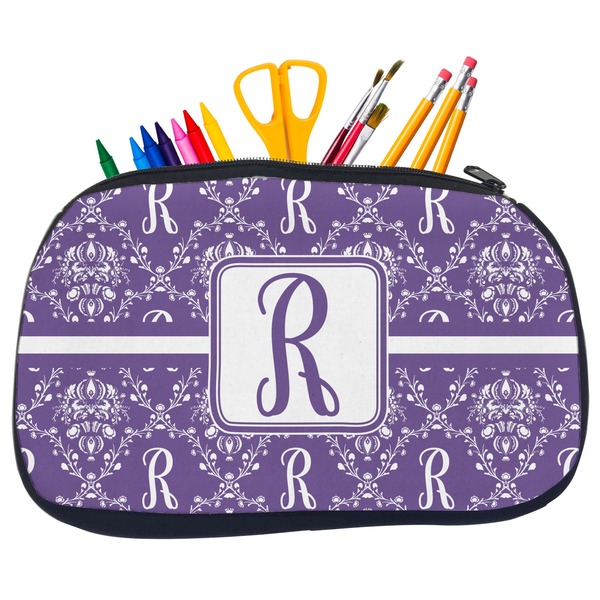 Initial Damask Pencil / School Supplies Bags - Medium