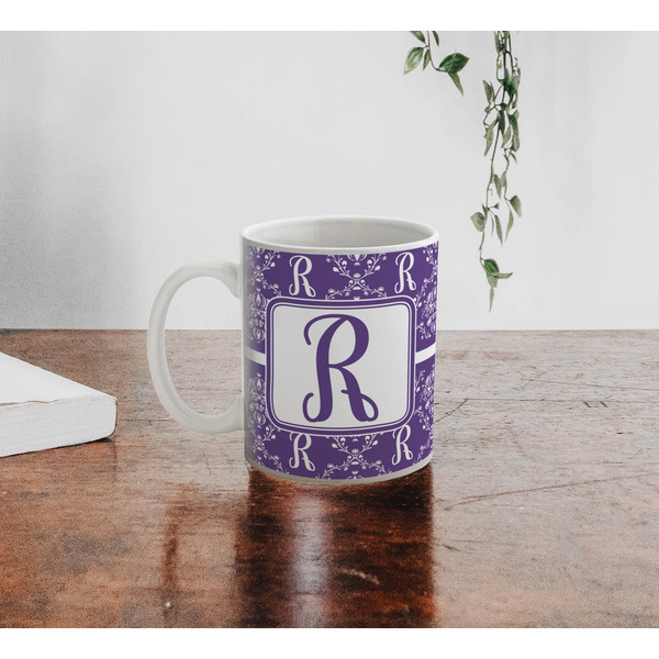 Initial Damask Personalized Coffee Mug - Lifestyle