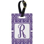 Initial Damask Plastic Luggage Tag - Rectangular