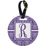 Initial Damask Plastic Luggage Tag - Round