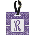 Initial Damask Plastic Luggage Tag - Square