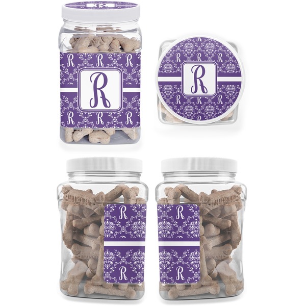 Initial Damask Pet Treat Jar - Multiple Angles