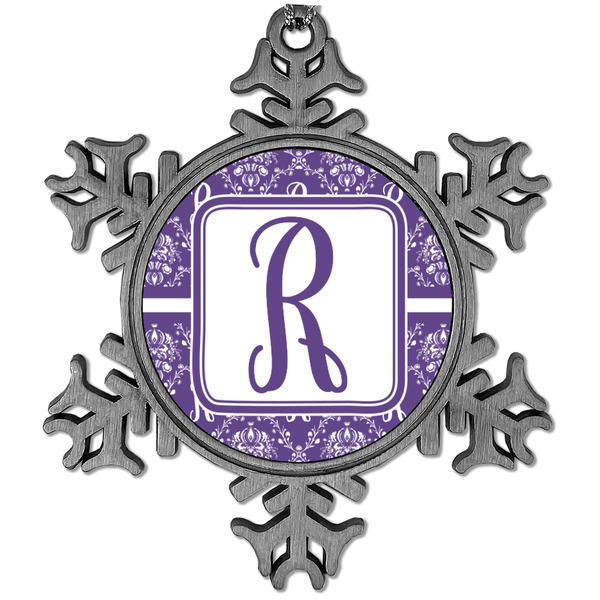 Custom Initial Damask Vintage Snowflake Ornament