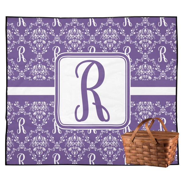 Custom Initial Damask Outdoor Picnic Blanket (Personalized)
