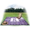 Initial Damask Picnic Blanket - with Basket Hat and Book - in Use