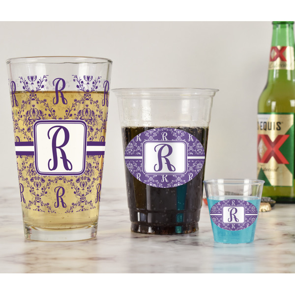 Initial Damask Pint Glass - Full Fill w Transparency - In Context