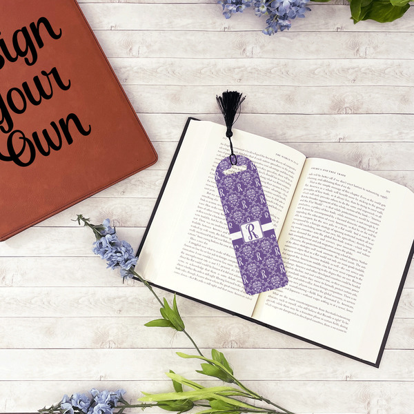 Initial Damask Plastic Bookmarks - In Context