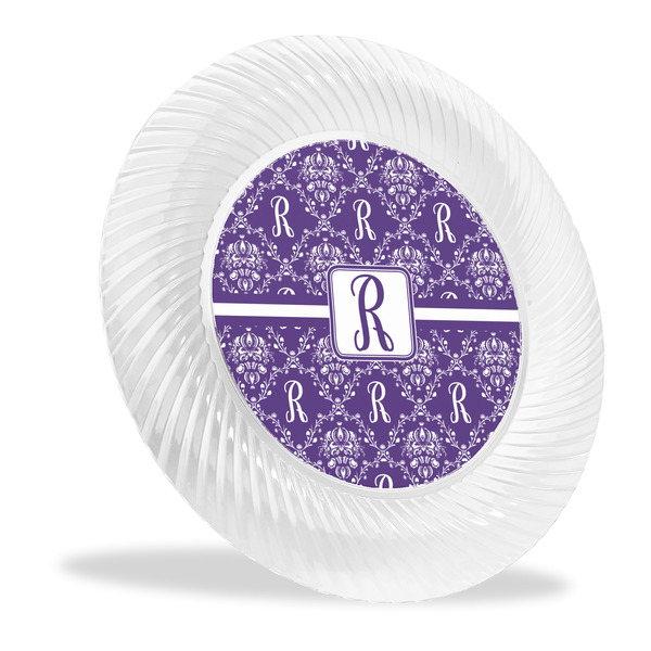 Custom Initial Damask Plastic Party Dinner Plates - 10"