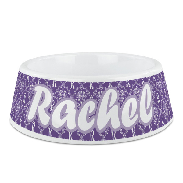 Custom Initial Damask Plastic Dog Bowl - Medium
