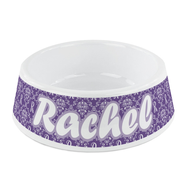 Custom Initial Damask Plastic Dog Bowl - Small