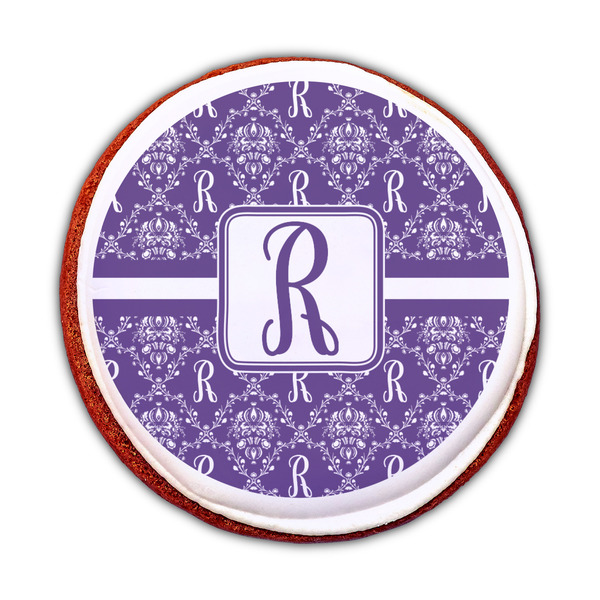Initial Damask Printed Icing Circle - Medium - On Cookie