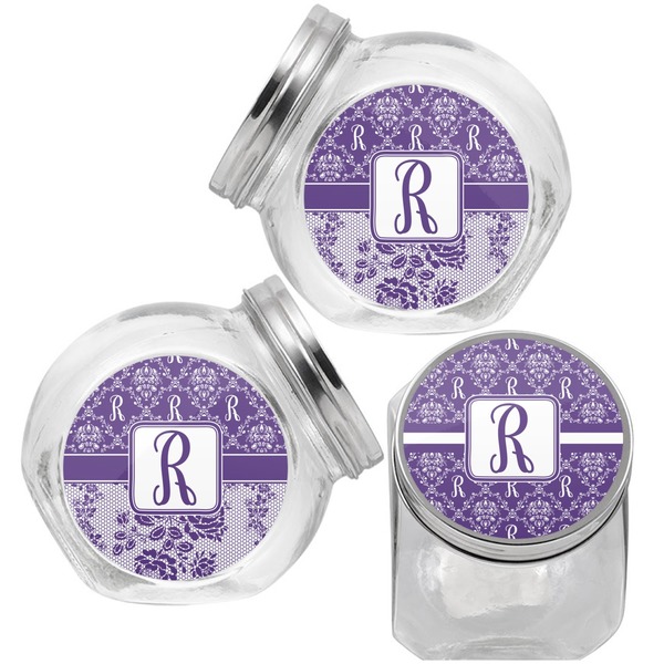 Initial Damask Puppy Treat Jar - Top Left Right