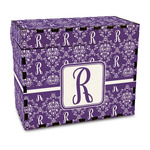 Initial Damask Wood Recipe Box - Full Color Print