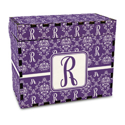 Initial Damask Wood Recipe Box - Full Color Print