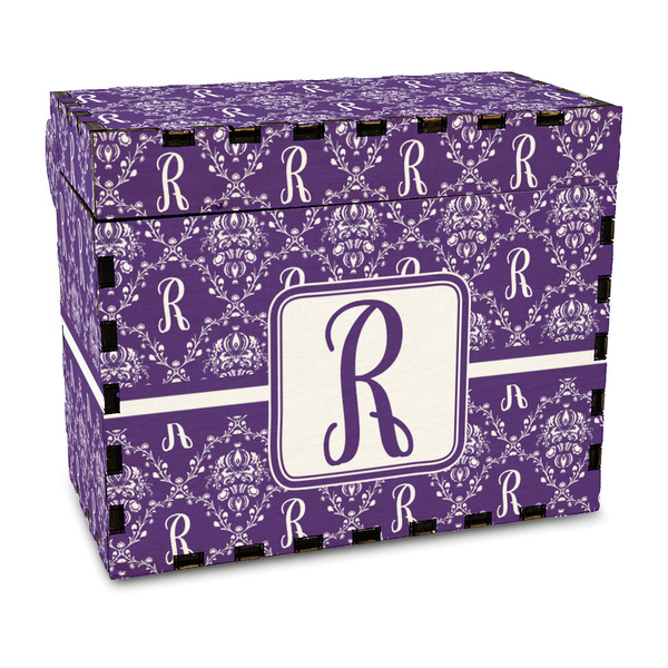 Custom Initial Damask Wood Recipe Box - Full Color Print