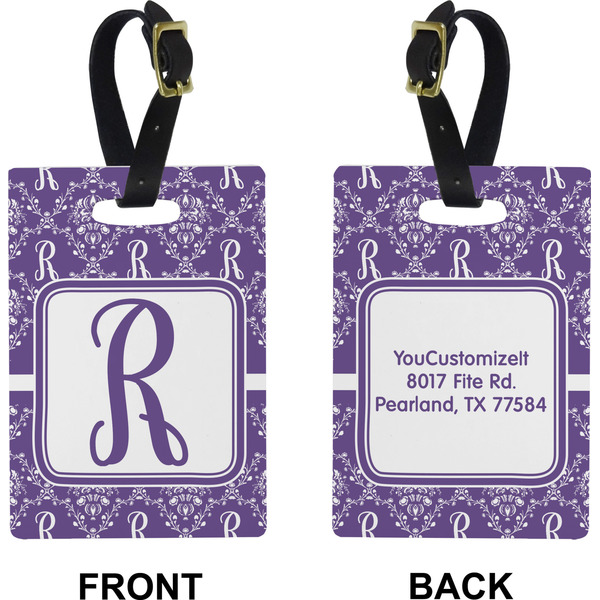 Personalized Initial Damask Rectangle Luggage Tag (Front + Back)