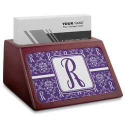 Initial Damask Red Mahogany Business Card Holder (Personalized)