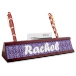 Initial Damask Red Mahogany Nameplate with Business Card Holder (Personalized)