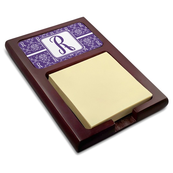 Custom Initial Damask Red Mahogany Sticky Note Holder (Personalized)
